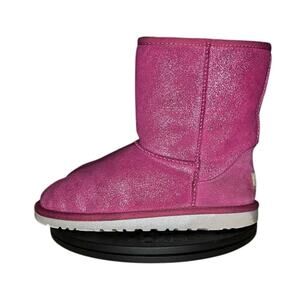 Girls UGG Classic Short Glitter Boots Size 4 Pink Winter Fall